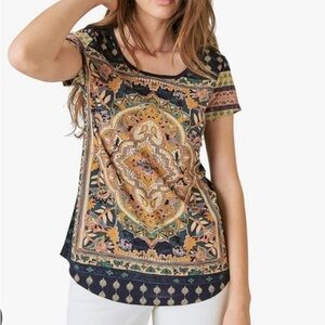Lucky Brand boho short sleeve printed tee round neck. Cotton modal 1X